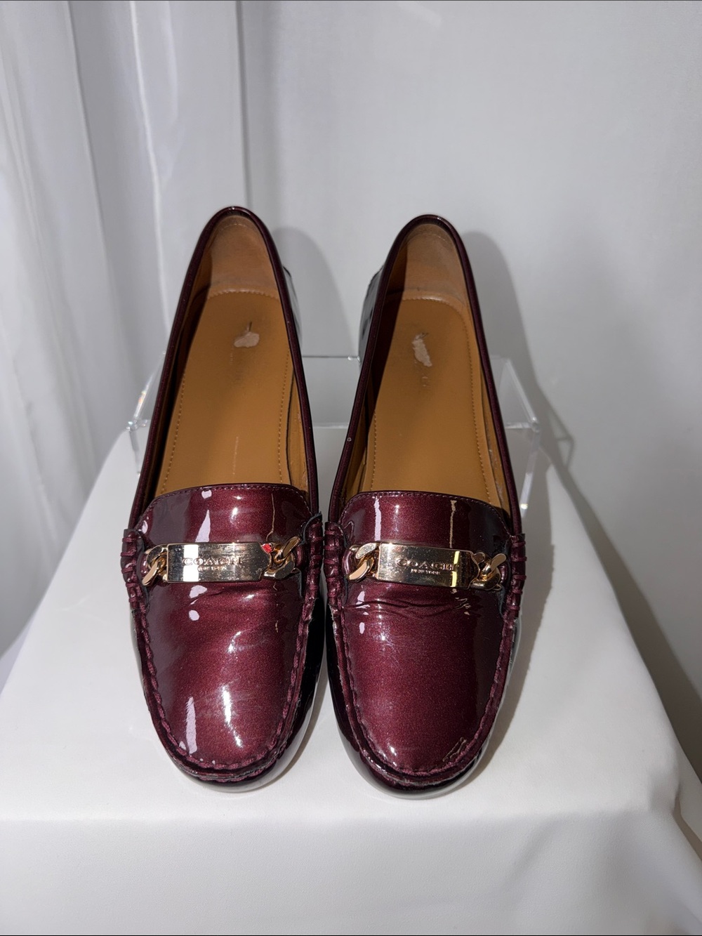 Coach Olive Burgundy/Oxblood Patent Leather Loafers - Picture 3 of 10
